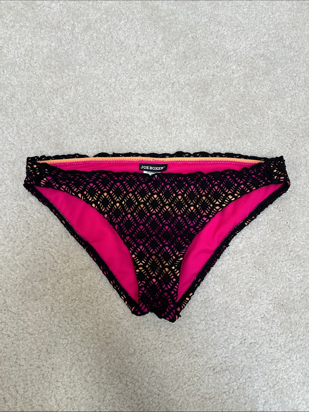 Joe Boxer Hot Pink Bikini Bottom with Black Crochet